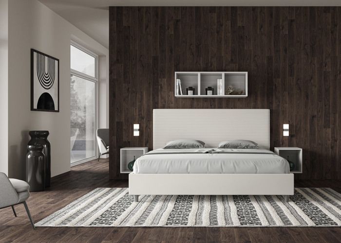 Kingsize bed met opbergruimte, gestoffeerd, 200x210 cm, wit kunstleer, Focus