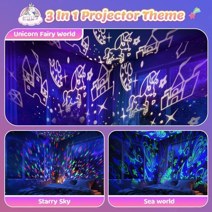 Veilleuse licorne ATOPDREAM，Jouet lumineux 3 en 1 pour enfants，Rotation à 360°,cadeaux d'anniversaire pour filles