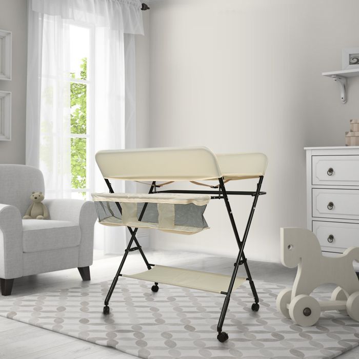 MESA - Cambiador beige con cesta de almacenamiento y perchero - Altura regulable - 80*66*98 cm - HUOLE