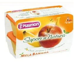 PLASMON Plasmon fruitpuree met natuurlijke appel- en bananensmaak 4x100 g + 4 ml glutenvrij