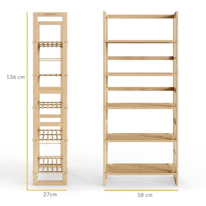 CASARIA® Étagère de rangement 5 niveaux bois 136 x 58 x 27 cm salle de bain support cuisine présentoir multifonctionnel