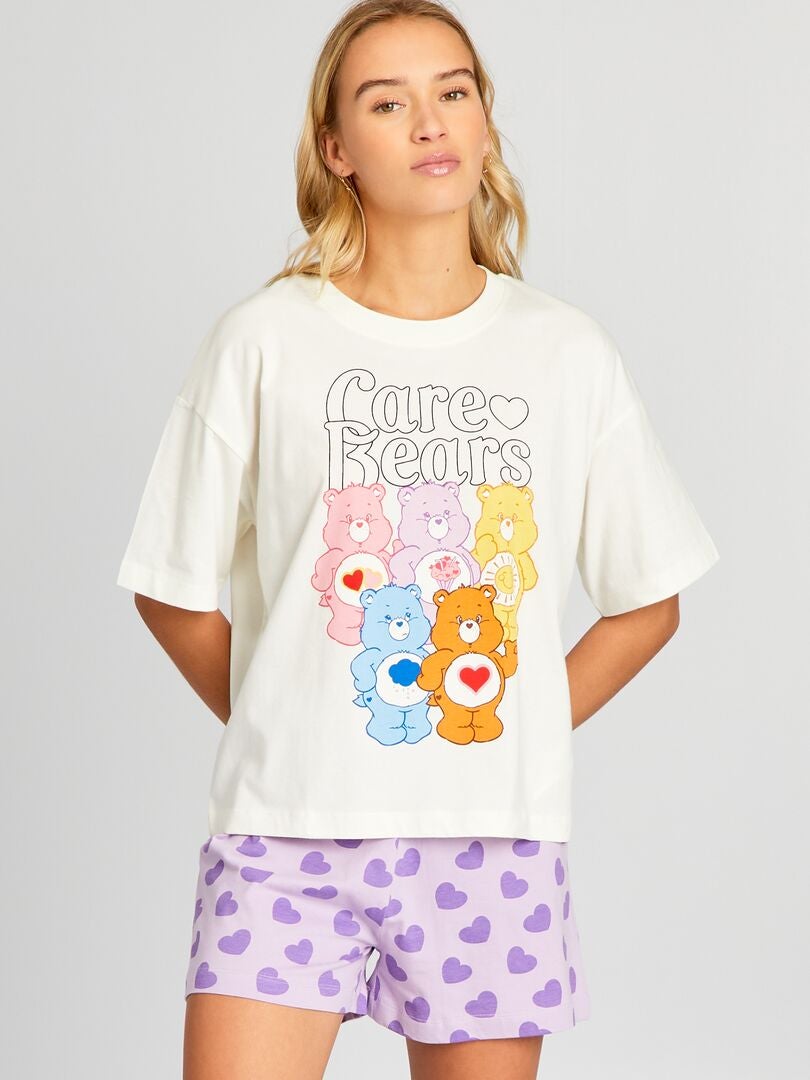 Pijama curto de duas peças com estampa dos Ursinhos Carinhosos - BRANCO