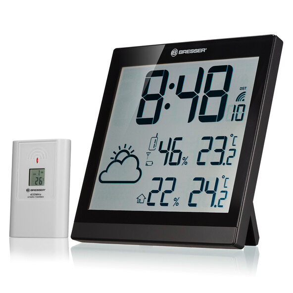 Ceas de perete LCD cu indicator meteo ClimaTemp JC, negru
