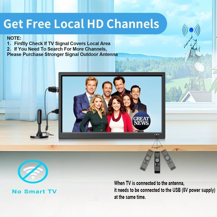 Televisore digitale portatile - SUTEO - 15,6 pollici - DVB-T2 - Ingressi HDMI/USB/AV - Telecomando