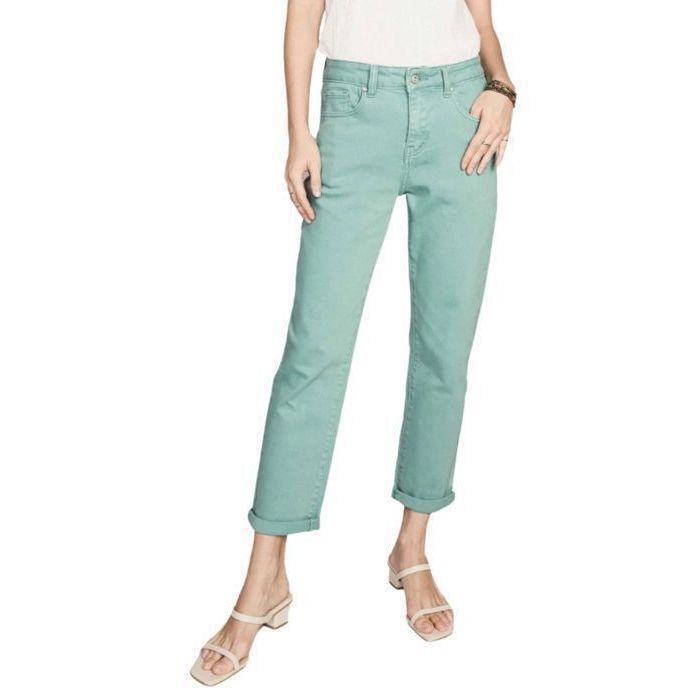 Vaqueros estilo mom para mujer, de talle alto, de algodón/lycra - Azul celadón