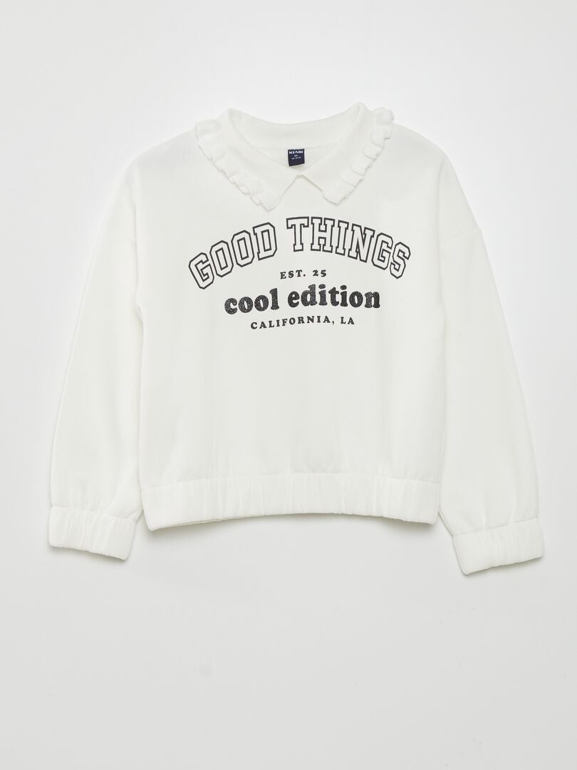 Sweatshirt met kraag met patroon - BEIGE