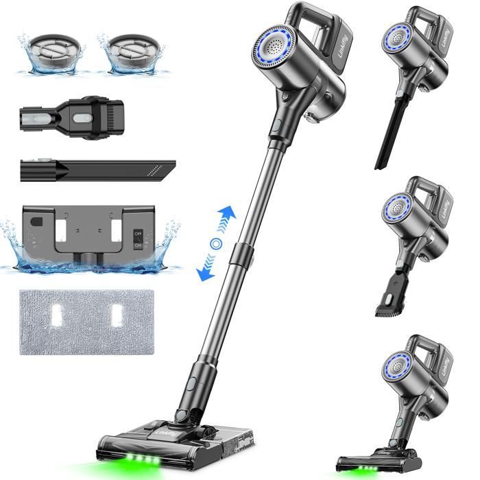 Aspirapolvere senza fili Linkifly A9 con funzione lavapavimenti, 6 in 1 - 35 kPa - 40 min, LED verde, per peli di animali/tappeti/pavimenti duri