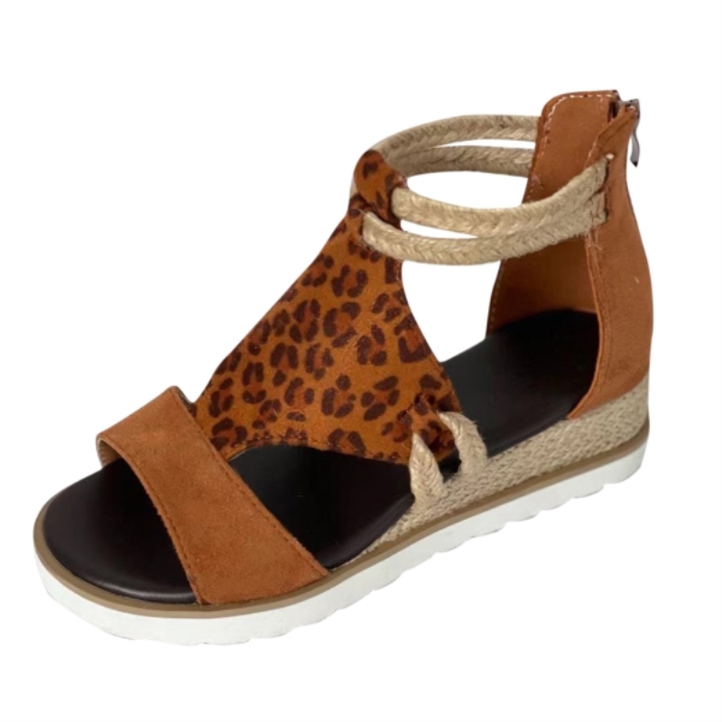 Sandali da donna casual con zeppa, strass, punta aperta, modello a bocca di pesce, stile romano, suola spessa, taglie forti