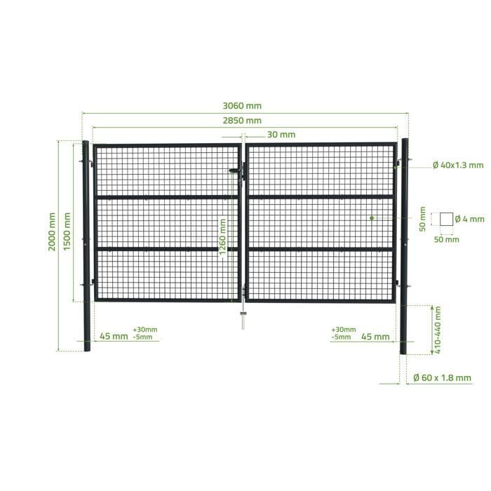 Puerta batiente de malla - Casanoov - OLGA - 3 m de altura (156 cm) - Gris - Acero