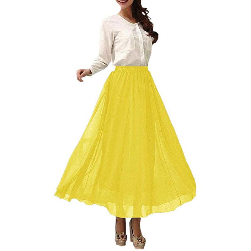 Gonna lunga maxi da donna in chiffon stile retrò, lunghezza alla caviglia, ideale per la spiaggia.
