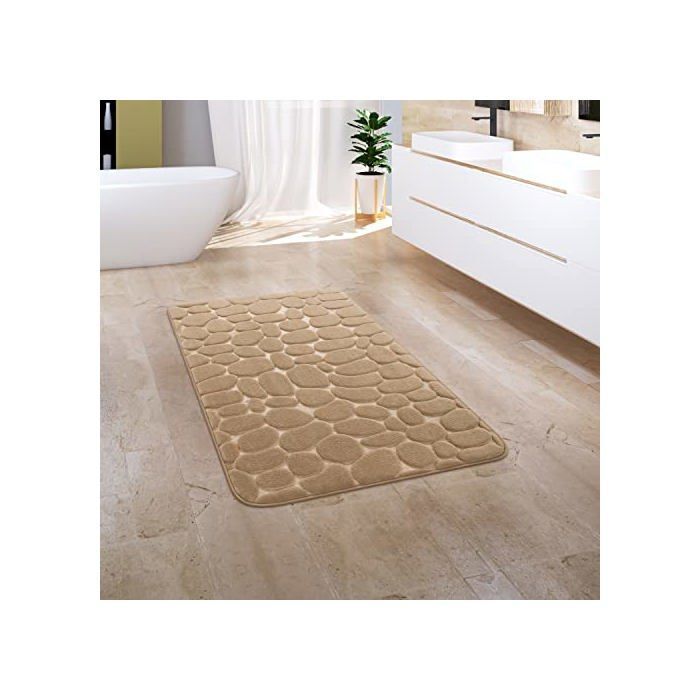 Alfombrilla de baño suave - Paco Home - 60x100 cm - Beige - Espuma viscoelástica - Lavable a máquina a 30°C - Poliéster