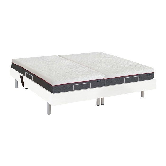 Cama eléctrica de relajación con base de láminas y colchón de espuma viscoelástica - 2 x 80 x 200 cm - Blanca - ATRIDE by YSMÉE