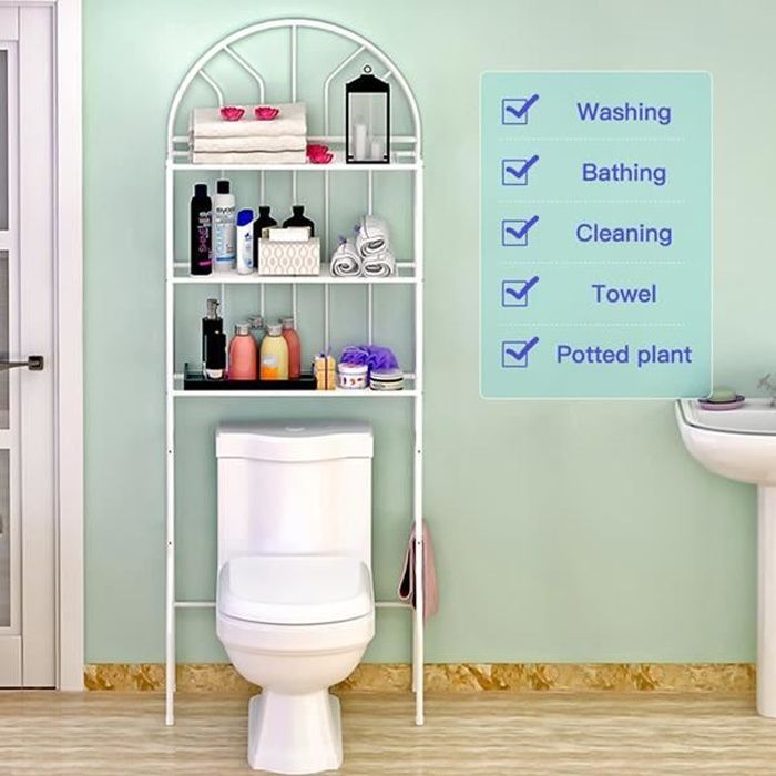 Étagère de rangement pour salle de bain - MENGDA - Construction en fer - 3 niveaux - Blanc - 65x34x178cm
