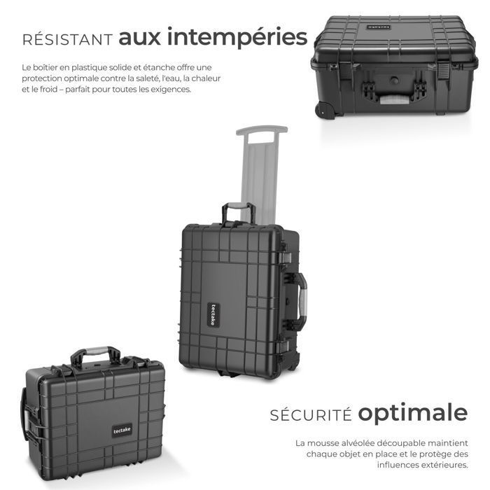 Estuche impermeable para cámara - TECTAKE - Estuche para cámara con ruedas y asa telescópica - 45 x 26 x 58 cm