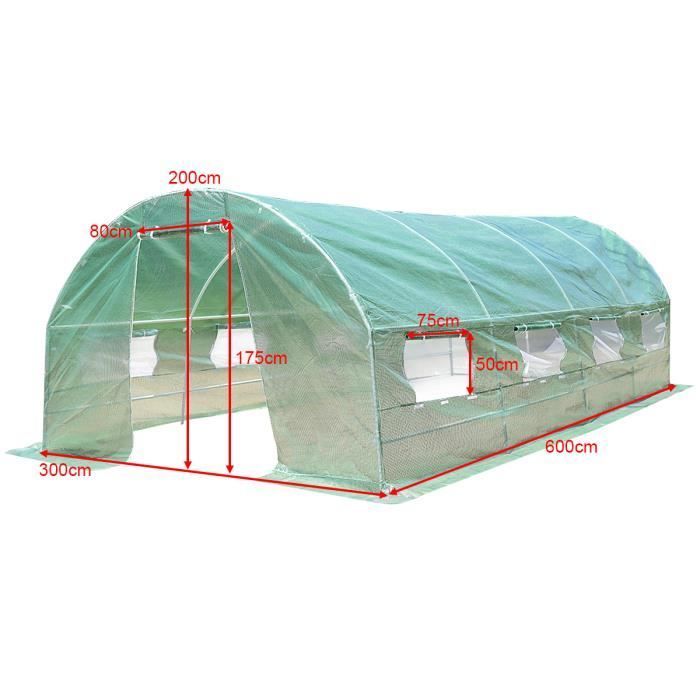 Serre de jardin - 300x600x200cm - Acier antirouille - PE anti-UV - Imperméable