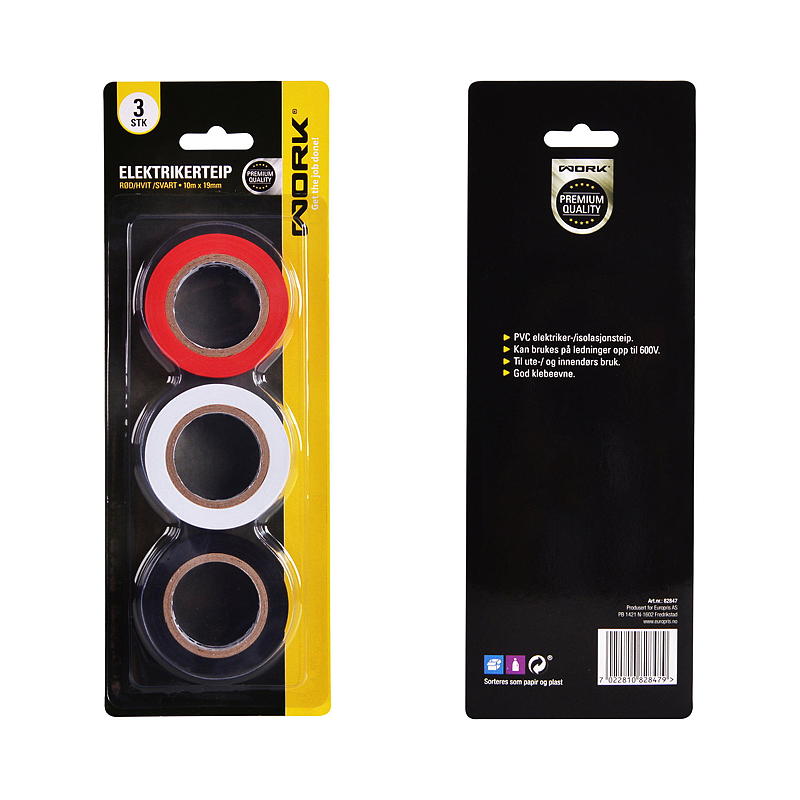 Arbeitsisolierband, 3er-Pack, PVC, 19 mm x 10 m pro Rolle