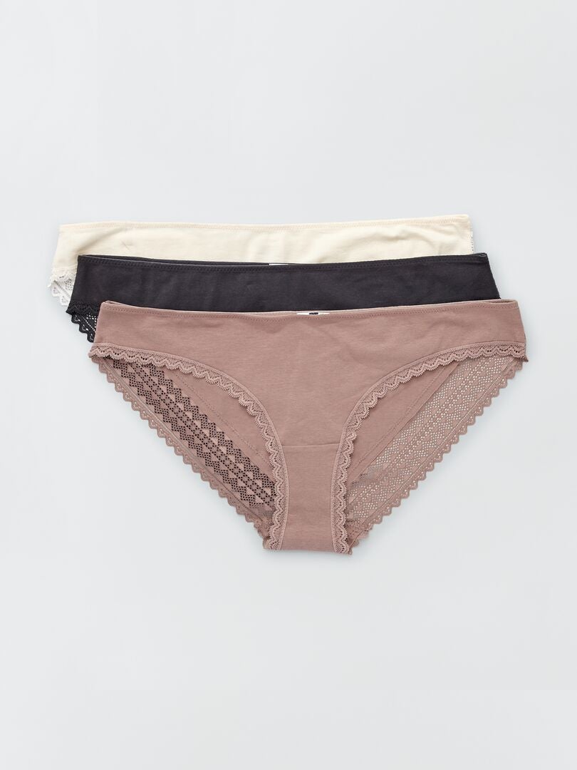 Conjunto de 3 calcinhas de renda de algodão - ROSA