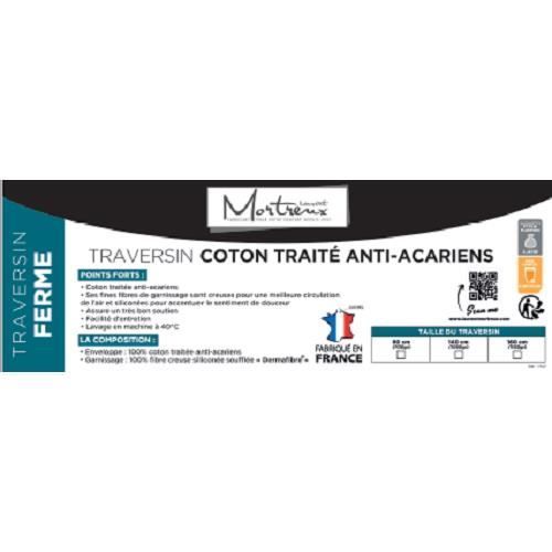 Cojín cilíndrico de algodón antiácaros de 140 cm - 1050 g/m² - TODAS LAS ESTACIONES - MORTAL