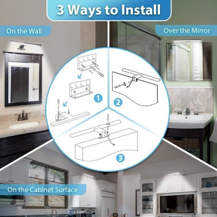 Aplique de pared TEMPSA - Luz de espejo 30 cm 600 lúmenes - Blanco 4000 K - Resistente al agua IP44