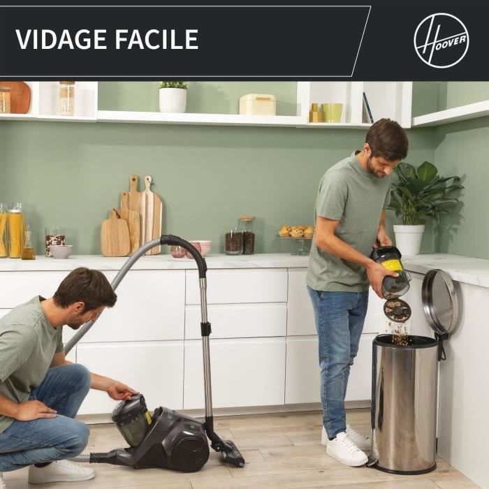 Bagless canister vacuum cleaner - HOOVER - HP321PAF - 850 W - 75 dBA - 2 L - Grey