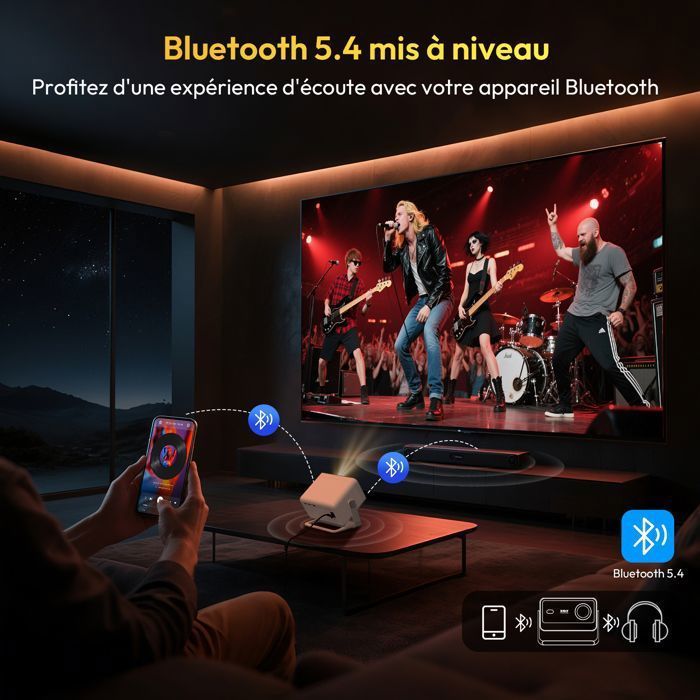 Videoprojecteur 4K WiFi6 Bluetooth5.4 25000 Lumens Projecteur ,1080P Full HD LED Video Auto Focus Keystone,avec iOS/Android/TV Stick