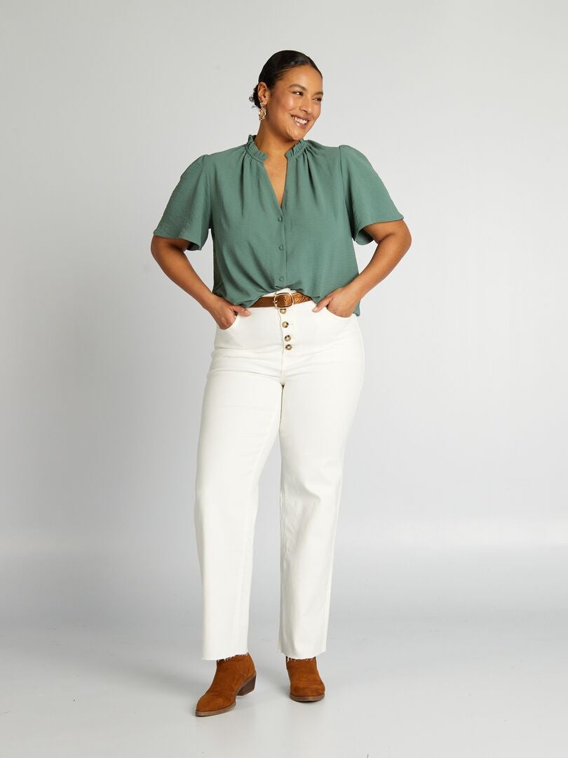 Zachte blouse met ruches - GROEN