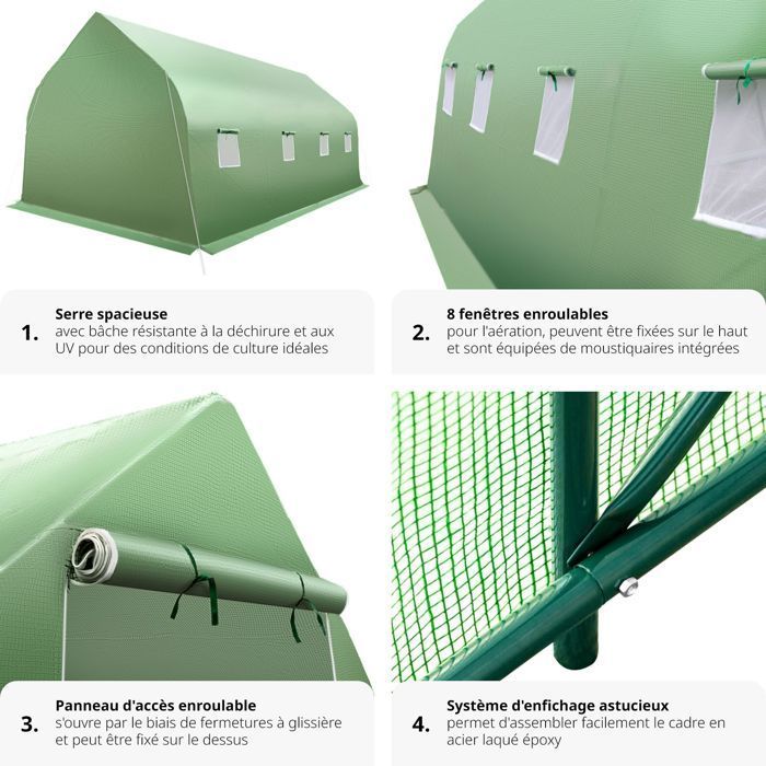 Serre de jardin - TECTAKE - Serre tunnel 27 m³ avec 8 fenêtres bâche résistante au gel et aux UVs 600 x 300 x 205 cm