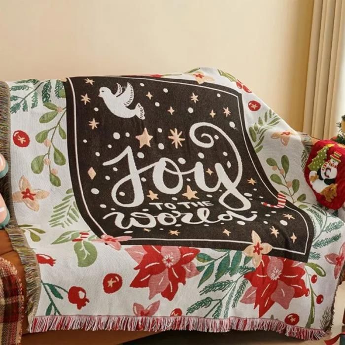 Colcha con borlas de jacquard con motivos navideños, manta de tapiz cálida, manta decorativa, manta para sofá, colcha multicolor