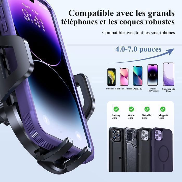 Supporto universale retrattile per telefono da auto - Ventosa regolabile per cruscotto e parabrezza, compatibile con Samsung/iPhone/Xiaomi da 4-7 pollici