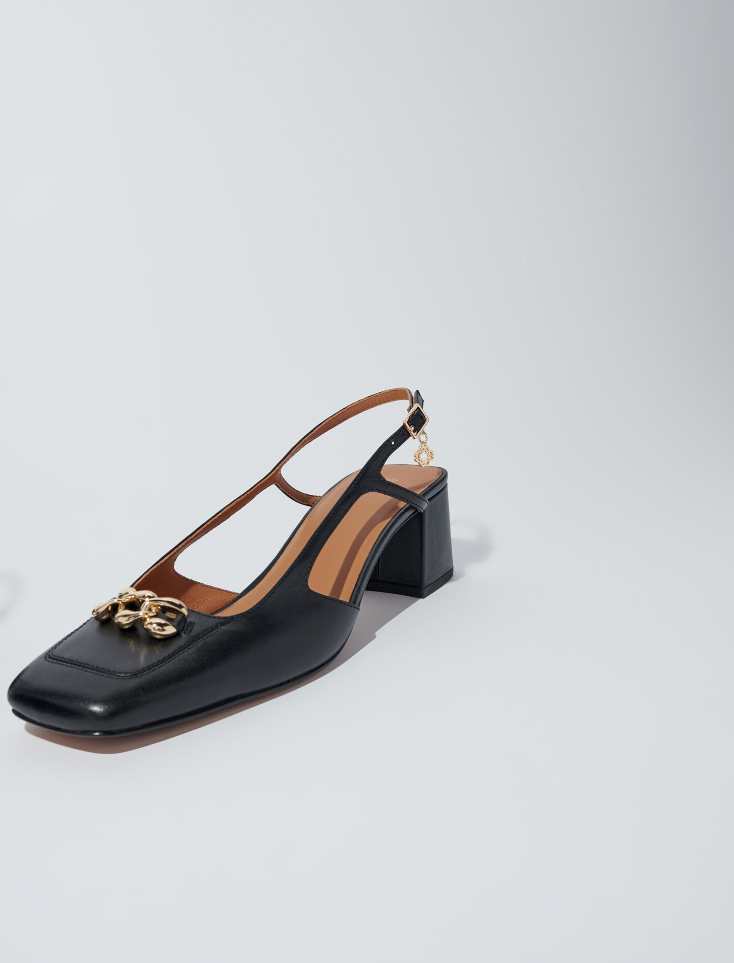 Pantofi din piele cu toc pătrat - Negru