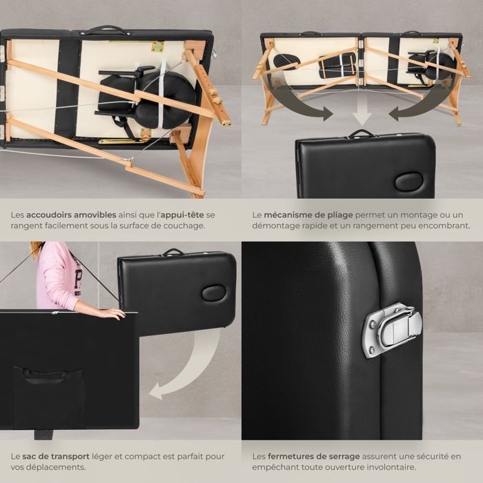 Camilla de masaje - TECTAKE - DANIEL Camilla de tratamiento de 3 secciones con bolsa de transporte 210 x 95 x 84 cm - Negra