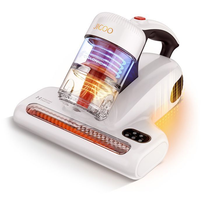 Jigoo j200 aspirateur, aspirateur de matelas avec double tasse intégrée, aspiration 13kpa, lampe UV, 60 ℃ vent chaud, affichage LED