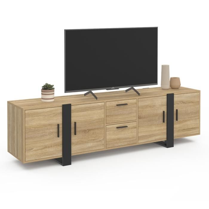IDMARKET PHOENIX 180 cm TV-taso säilytystilalla, puu ja musta
