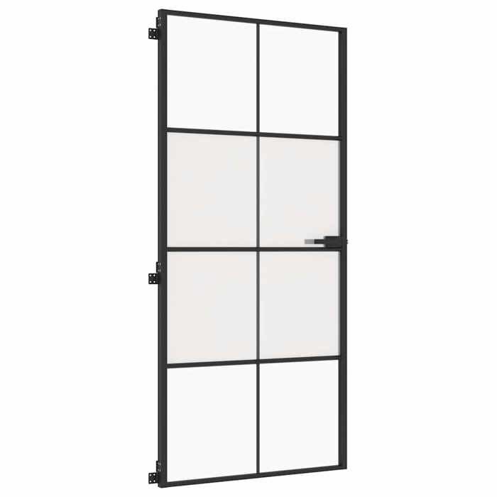 Interior Door - Slim Black Entrance Doors 93x201.5 cm Tempered Glass Aluminum 957101
