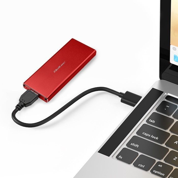 Disco rígido SSD externo - Qoltec - 51831 - 2 TB - USB 3.0 - Vermelho - Super Velocidade 5 Gb/s
